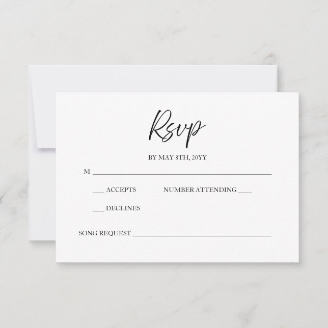 Elegante Script Calligraphy Minimal White Wedding RSVP Karte (Vorderseite)