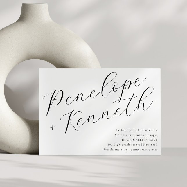 Elegante Script Calligraphy Modern White Wedding Einladung (Von Creator hochgeladen)