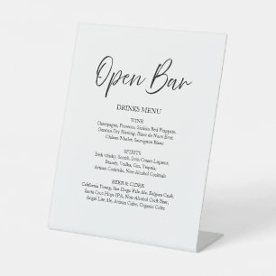 Elegante Script Calligraphy Open Bar White Wedding Sockelschild