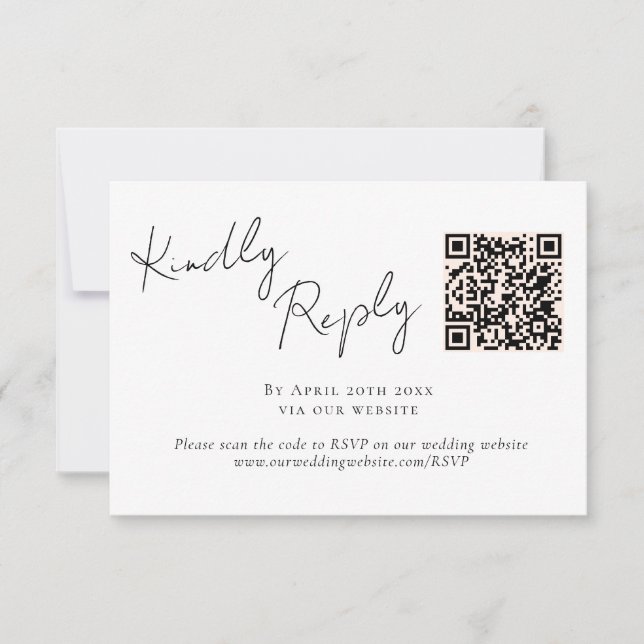 Elegante Script Calligraphy QR Code Wedding RSVP Karte (Vorderseite)