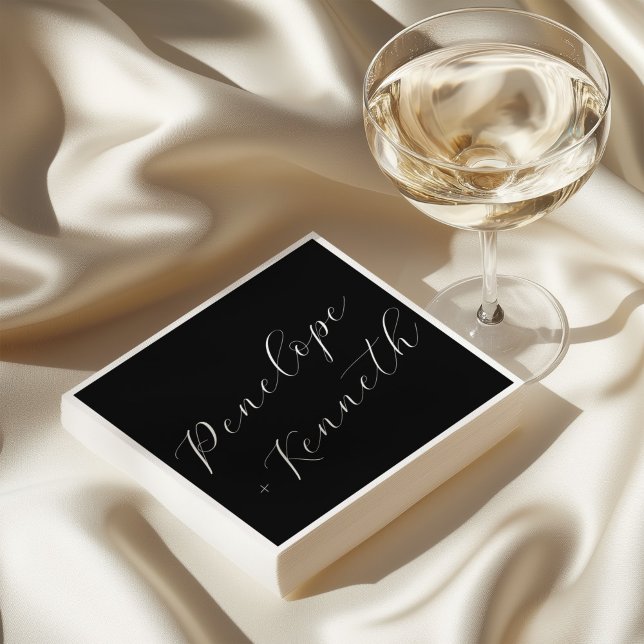 Elegante Script Calligraphy Wedding Custom Black Serviette (Von Creator hochgeladen)