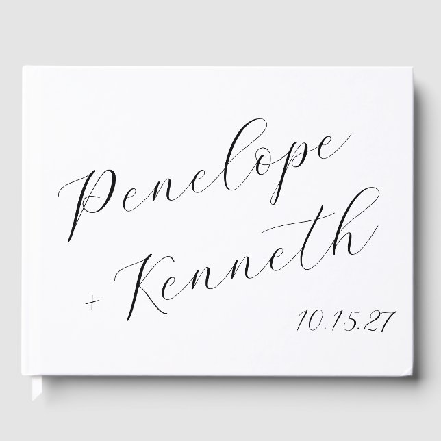 Elegante Script Calligraphy White Wedding Custom Gästebuch (Vorderseite)