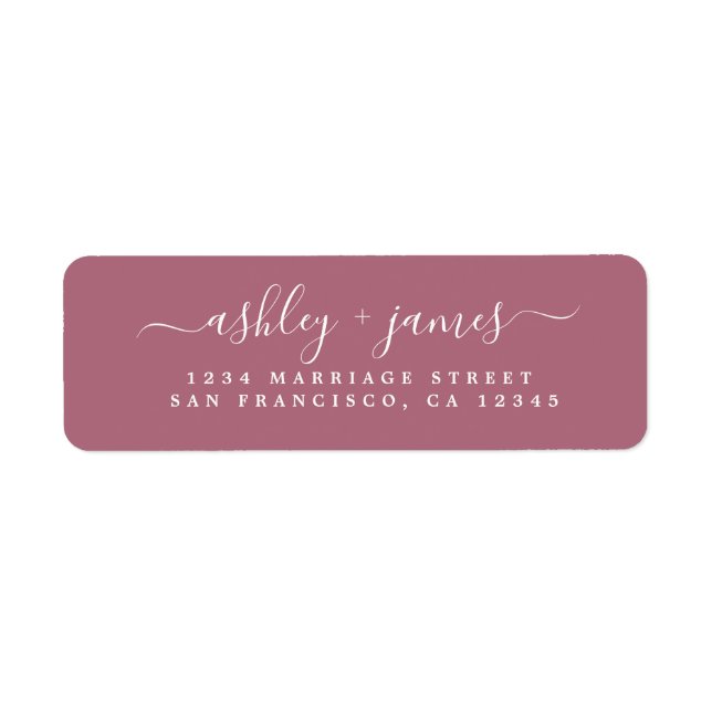 Elegante Script Cassis Wedding Rücksendeadresse (Vorne)