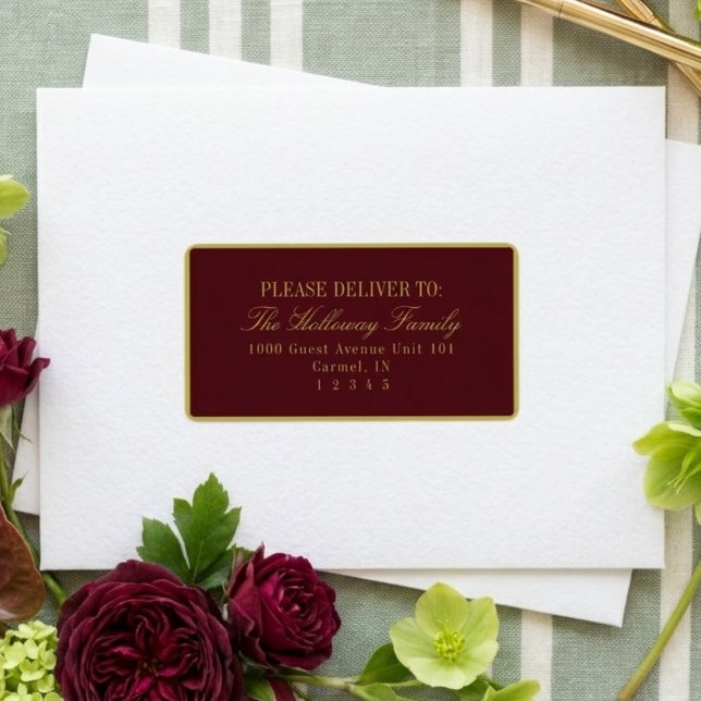 Elegante Script Chartreuse Burgunderrot Formale Ho Adressaufkleber (Elegant Script Chartreuse Burgundy Formal Wedding Label)