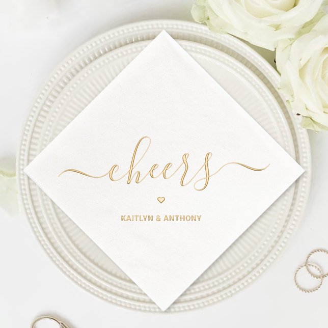 Elegante Script Cheers Wedding Servietten Mit Folie (Von Creator hochgeladen)