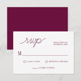 Elegante Script Chic Burgundy Minimale Hochzeit RSVP Karte