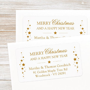 Elegante Script Christmas Gold Stars Rücksendeadre Adressaufkleber