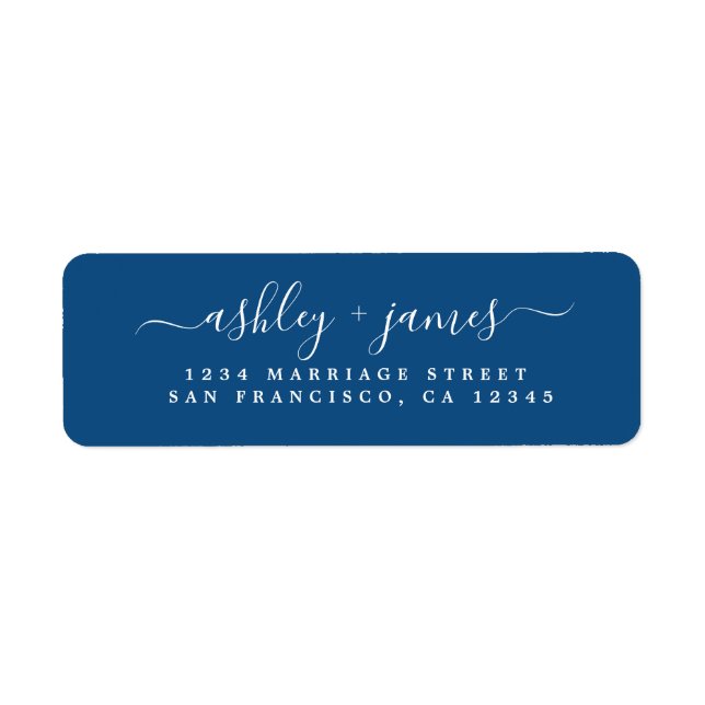 Elegante Script Classic Blue Wedding Rücksendeadre (Vorne)