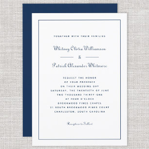 Elegante Script Classic Navy Weiße Hochzeiten Einladung