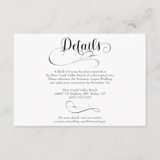 Elegante Script Classic Wedding Details Begleitkarte (Vorderseite)
