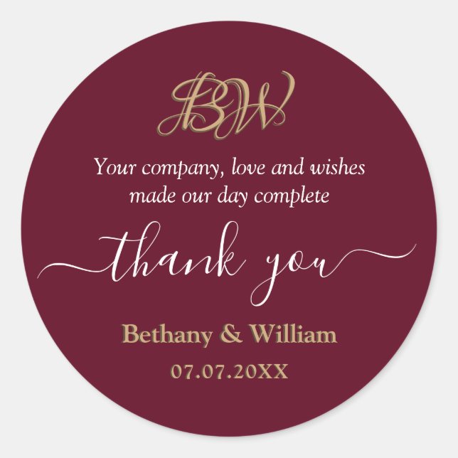 Elegante Script Couples Monogram Vielen Dank Runder Aufkleber (Vorderseite)