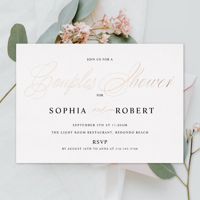 Elegante Script Couples Shower Rose Gold Folieneinladung (Von Creator hochgeladen)