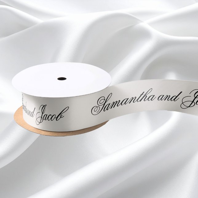Elegante Script Cream Wedding Satinband (Von Creator hochgeladen)