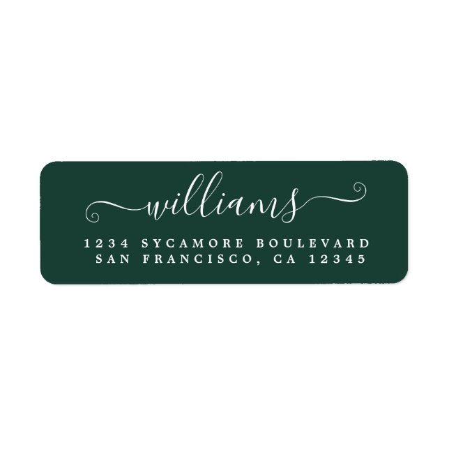 Elegante Script Dark Green Family Rücksendeadresse (Vorne)