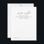 Elegante Script Date Night Advice Card Hinweiskarte<br><div class="desc">Diese eleganten Drehbuchkarten sind die perfekte Wahl für einen Hochzeitsempfang oder ein Brautparty. Das minimalistische Schwarz-Weiß-Design besticht durch extravagante romantische Typografie mit modernem Glam-Stil. Anpassbar in jeder Farbe. Behalt das Design minimal und elegant, wie es ist, oder personalisiere es durch Hinzufügen von eigenen Grafiken und Kunstwerken. Personalisieren Sie diese Karten...</div>