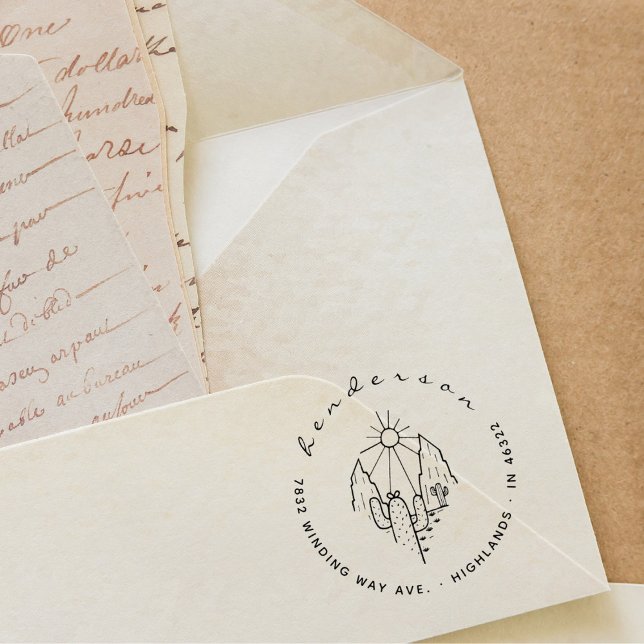 Elegante Script Desert Cactus Rücksendeadresse Gummistempel (Von Creator hochgeladen)