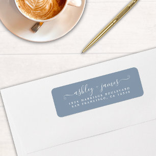 Elegante Script Dusty Blue Wedding Rücksendeadress