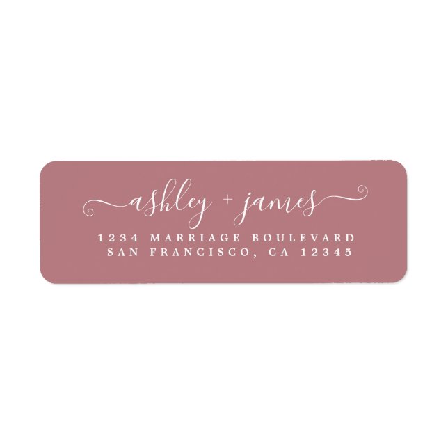 Elegante Script Dusty Rose Wedding Rücksendeadress (Vorne)