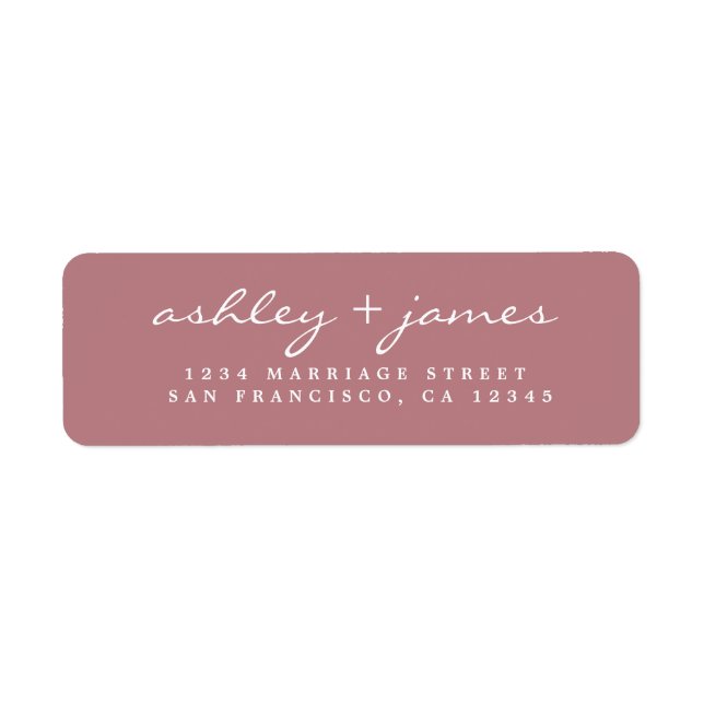 Elegante Script Dusty Rose Wedding Rücksendeadress (Vorne)