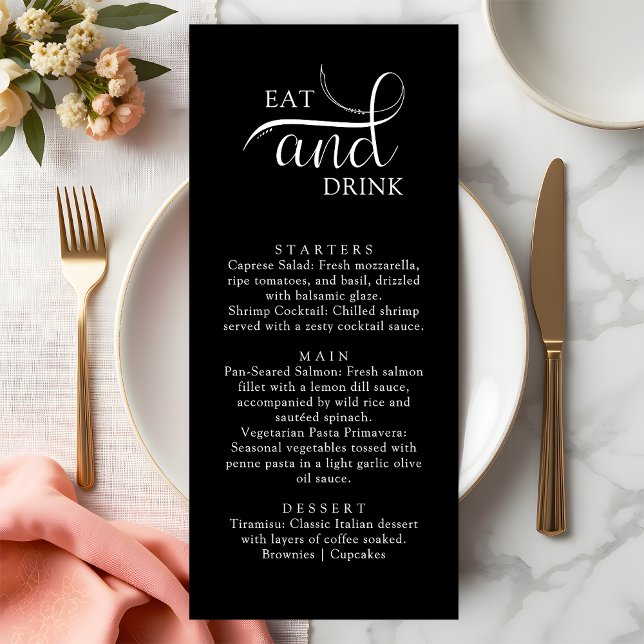 Elegante Script-Eat und Drink Wedding Menu Cards Menükarte (Von Creator hochgeladen)