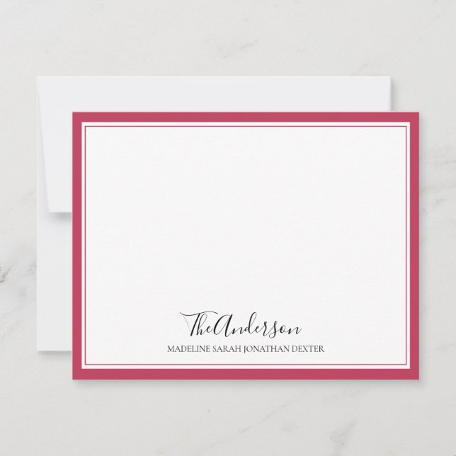 Elegante Script Family Magenta Rosa Square Border Mitteilungskarte (Vorderseite)