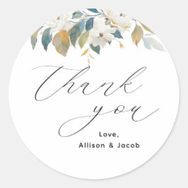 Elegante Script Floral Wedding Vielen Dank Runder Aufkleber