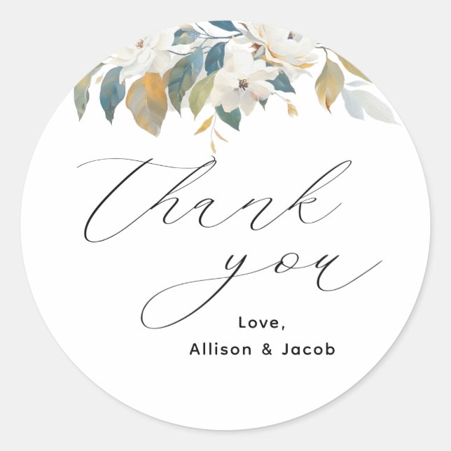 Elegante Script Floral Wedding Vielen Dank Runder Aufkleber (Vorderseite)