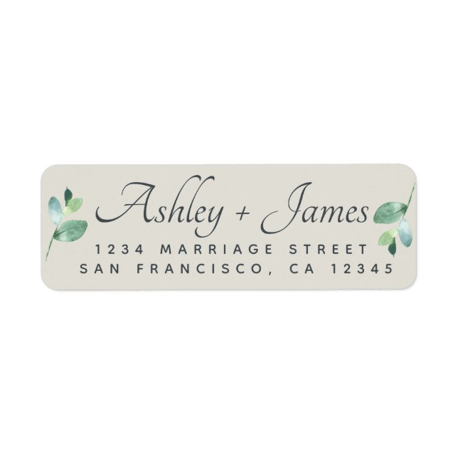 Elegante Script Foliage Wedding Rücksendeadresse (Vorne)