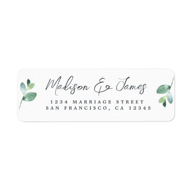 Elegante Script Foliage Wedding Rücksendeadresse (Vorne)