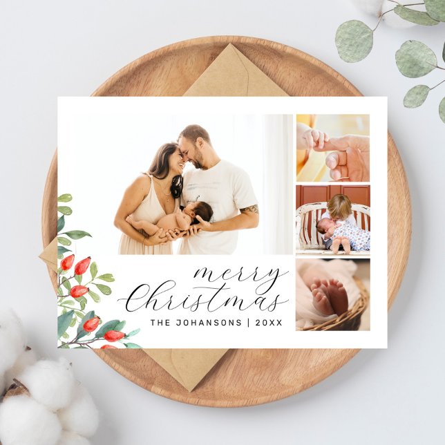 Elegante Script Foto Collage Botancal Weihnachten (Von Creator hochgeladen)