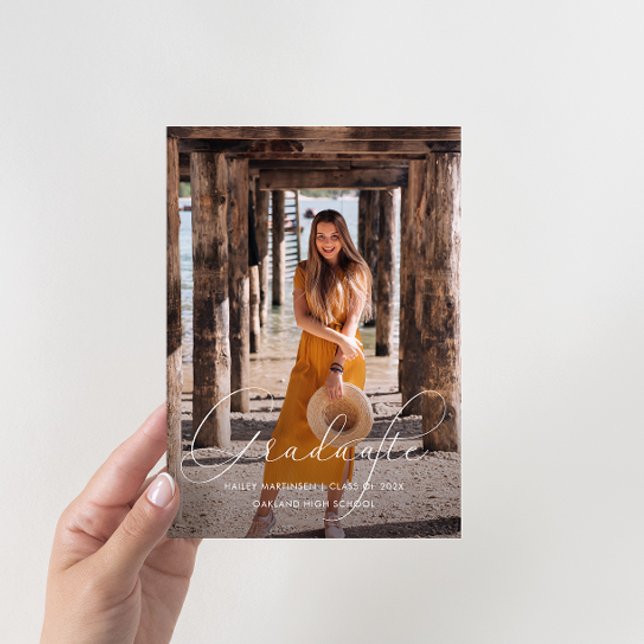 Elegante Script Foto Graduation Party Black Einladung (Von Creator hochgeladen)