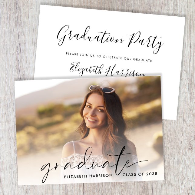 Elegante Script Foto Graduation Party Einladung (Elegant Script Photo Graduation Party Invitation)