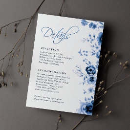 Elegante Script French Blue Floral Toile Hochzeit Begleitkarte