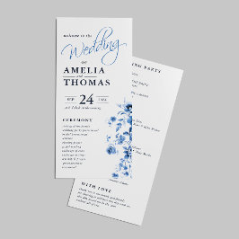 Elegante Script French Blue Floral Toile Hochzeit Programm