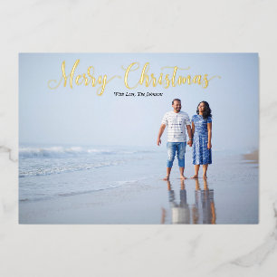 Elegante Script Frohe Weihnachten Personalisiert Folien Feiertagskarte