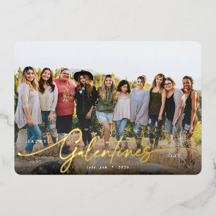 Elegante Script Galentine's Day Foto Card Folien Feiertagskarte