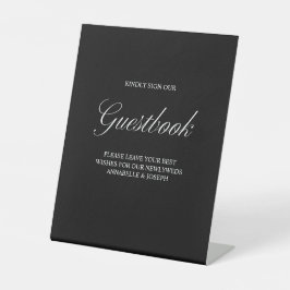 Elegante Script Gästebuch Formal Black Wedding Sockelschild