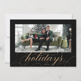 Elegante, Script Geblüht Schwarz Holiday Foto Card Feiertagskarte