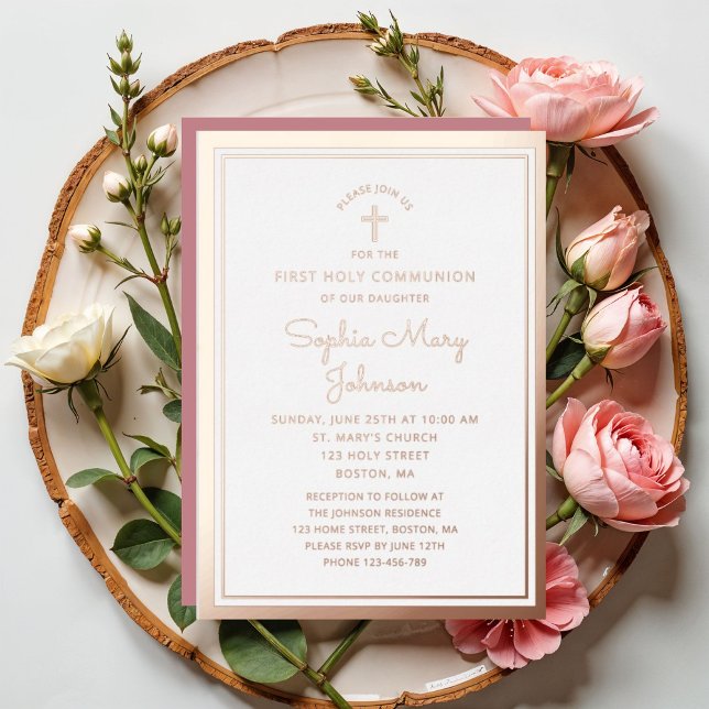 Elegante Script Girl First Communion Folieneinladung (Elegant Script Girl First Communion Foil Invitation)