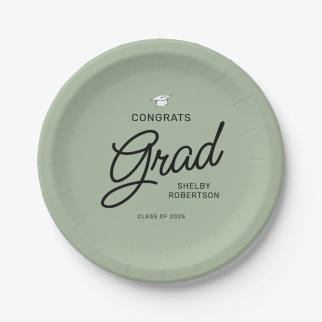 Elegante Script Glückwunschs Grad Graduation Party Pappteller (Vorderseite)