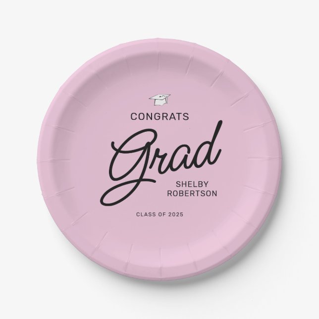 Elegante Script Glückwunschs Grad Graduation Party Pappteller (Vorderseite)
