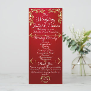 Elegante Script & Gold Blätter - Crimson Wedding Programm