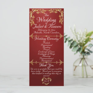 Elegante Script & Gold Blätter - Ruby Wedding Programm