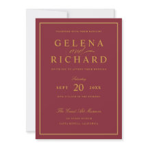 Elegante Script Gold Border Burgundy Wedding