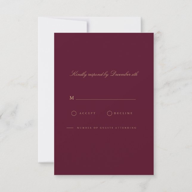Elegante Script Gold & Burgund RSVP Card (Rückseite)
