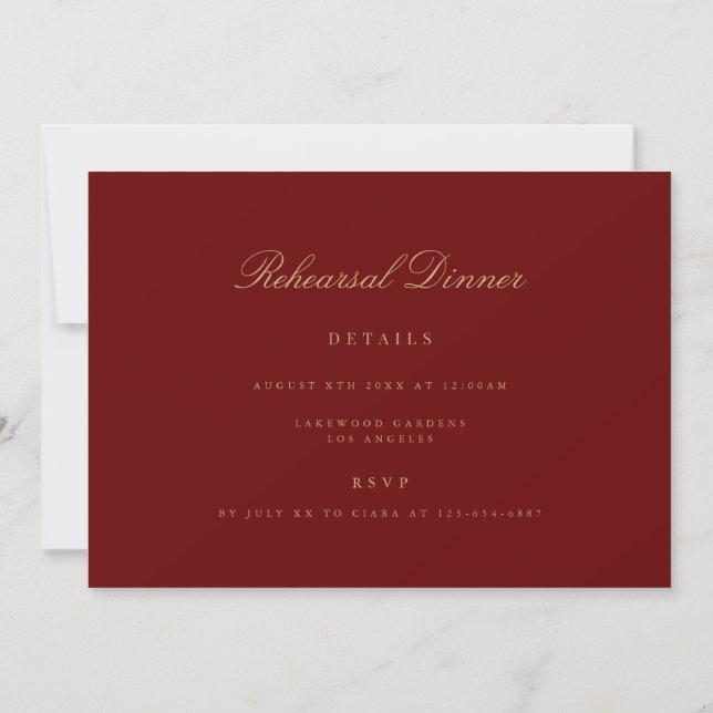 Elegante Script Gold Deep Red Probe Dinner Card Dankeskarte (Rückseite)
