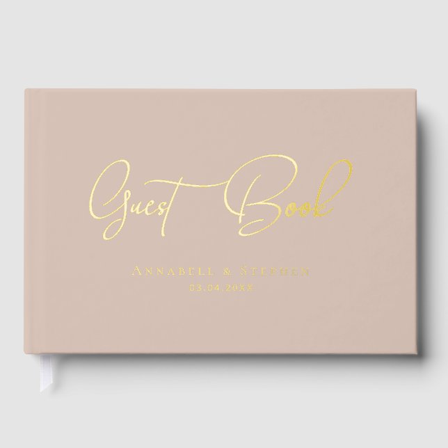 Elegante, Script-Gold-Foil-Schriftart-Hochzeit Gästebuch (Vorderseite)