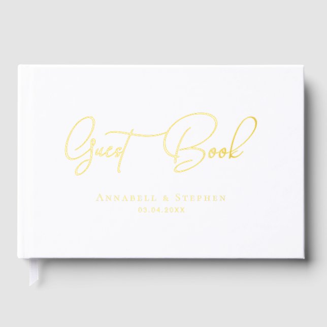 Elegante, Script-Gold-Foil-Schriftart-Hochzeit Gästebuch (Vorderseite)