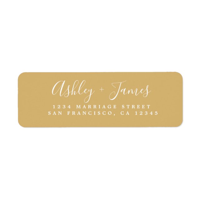 Elegante Script Gold Yellow Wedding Rücksendeadres (Vorne)