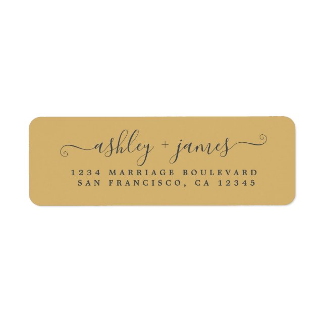 Elegante Script Gold Yellow Wedding Rücksendeadres (Vorne)